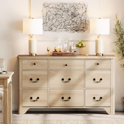 WAMPAT 9 Drawers Dresser for Bedroom, Farmhouse Dresser Chest Of Drawers, Modern Tv Stand Wood Dresser \w Large Storage Dressers Organizer For