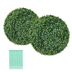 GYMAX 2 PCs 16" Artificial Boxwood Topiary Balls Sun-Protective Round Greenery Bushes