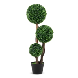 GYMAX 36" Faux Potted Plant W/3 Topiary Balls Solid Wood Trunks Mimic Rattans & Moss