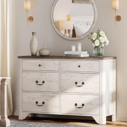 WAMPAT 6 Drawers Dresser for Bedroom, Farmhouse Dresser Wooden Dresser Dresser Tv Stand \w Large Drawers, Kids Dresser Wide Chest Of Drawers For