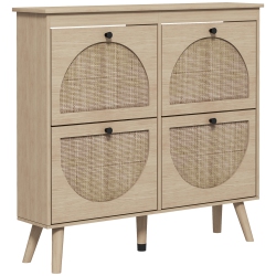 HOMCOM Shoe Cabinet for Entryway, Boho Shoe Storage Cabinet \w 4 Flip Drawers And Adjustable Shelves, Narrow Shoe Cabinet for 20 Pairs Of Shoes, Oak