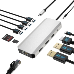 NIERBO USB C Docking Station, 12 In 1 Triple Display USB C Hub for Windows \w Dual Dp, HDMI, Gigabit Ethernet, USB3.0/2.0 Ports, Sd/tf Card Reader