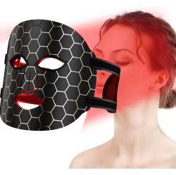 MYACUC Light Therapy Mask With Eye Mask- 8 Colors Beauty Led Face Mask for Facial Skin Care At-Home - Black In Red