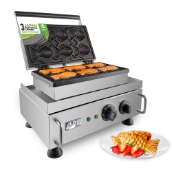 ALDKITCHEN Ap-536 Taiyaki Fish Waffle Maker | Fish Shaped Waffles Taiyaki Iron | Stainless Steel | 6 Small Fish Waffles | 110V