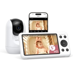 MOMCOZY Smart Wifi Baby Monitor \w Camera And Audio, 5" 1080P Screen \w Wall Mount, Motion & Cry Detection, Safe Fence, Clear Night Vision, 5000Mah