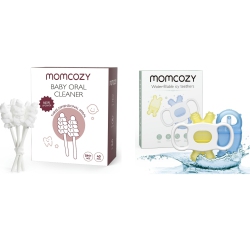 MOMCOZY Baby Tongue Cleaner Gauze, Disposable Oral Cleaner, Toothbrush Oral Cleaning Stick, 40 Count & Baby Teether Toys, Water Fillable Teether