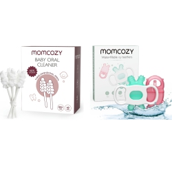 MOMCOZY Baby Tongue Cleaner Gauze, Disposable Oral Cleaner, Toothbrush Oral Cleaning Stick, 40 Count & Baby Teether Toys, Water Fillable Teether