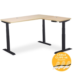 MOTIONGREY L Shape-Triple Motors Standing Desk \w Memory Settings-71"x65" Oak Top Black Frame-Adjustable Sit-Stand Computer Table for Home, Office