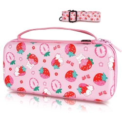 VECELOLIBILIS Carrying Case for Switch & Oled, Cute Travel Bag In Pretty Pattern Design Of Interior With An Adjustable Shoulder Strap S In Pink