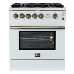 FORNO Giovanni 30-Inch Gas Range & Antique Brass Design, 5 Burners 67, 000 Btu, 4.32 Cu.ft. Convection Oven In White