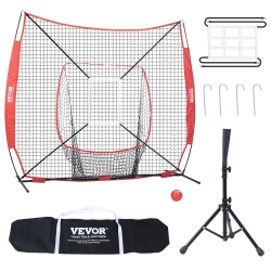 VEVOR 7X7 Ft Baseball Softball Practice Net, for Hitting Batting Catching Pitching, Backstop Baseball Equipment \w Bow Frame, Carry Bag, Strike