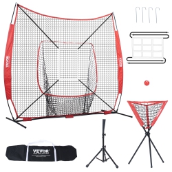 VEVOR 7X7 Ft Baseball Softball Practice Net, for Hitting Catching Pitching, Backstop Baseball Equipment \w Bow Frame, Carry Bag, Strike Zone, Ball