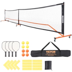 VEVOR 22Ft Pickleball Net Set, Regulation Size Portable Pickleball System \w Bags, Balls, Paddles, Wheels, And Court Lines, Weather Resistant Metal