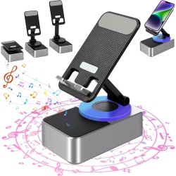MYACUC Wireless Bluetooth Speaker, Cell Phone Stand With Bluetooth Speaker, HD Surround Sound & Led Color Light, Compatible With Iphone Android-Gray