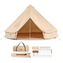 VEVOR Canvas Bell Tent, 4 Seasons 4 M/13.12 Ft Yurt Tent, Canvas Tent for Camping With Stove Jack, Breathable Tent Holds Up to 6 People