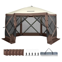 VEVOR Pop Up Gazebo Tent, Pop-Up Screen Tent 6 Sided Canopy Sun Shelter \w 6 Removable Privacy Wind Cloths & Mesh Windows 12.5X12.5Ft Quick Set