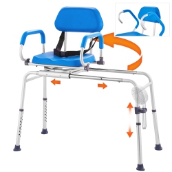 VEVOR Sliding Tub Transfer Bench With 360 Degree Swivel Seat, Sliding Shower Chair With Pivoting Armrest & Padded Seat And Safety Belt