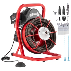 VEVOR Drain Cleaner Machine 75Ft X 1/2 Inch, Sewer Snake Auger Manual Feed, 370W Electric Drain Cleaning Machine \w 4 Cutters & Air-Activated Foot