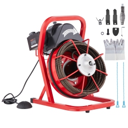 VEVOR Drain Cleaner Machine 50Ft X 1/2 Inch, Sewer Snake Auger Manual Feed, 250W Electric Drain Cleaning Machine \w 4 Cutters & Air-Activated Foot