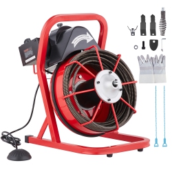 VEVOR Drain Cleaner Machine 75Ft X 3/8 Inch, Sewer Snake Auger Manual Feed, 250W Electric Drain Cleaning Machine \w 4 Cutters & Air-Activated Foot