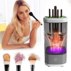 MYACUC Electric Automatic Makeup Brush Cleaner, 3-In-1 Portable Makeup Brush Dryer, Uv Sterilizer (Transparent Black)