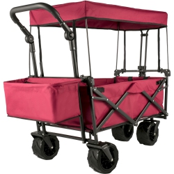 VEVOR Extra Large Collapsible Garden Cart With Removable Canopy, Folding Wagon Utility Carts With Wheels And Rear Storage, Wagon Cart