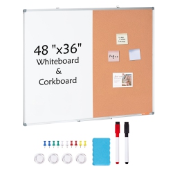 VEVOR 48"x 36" Whiteboard & Cork Board Combo With Aluminum Frame – 2-In-1 Magnetic Dry Erase Bulletin Board for Wall Moun