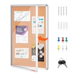VEVOR 36"x24" Enclosed Cork Board With Aluminum Frame – Lockable Bulletin Board With Acrylic Door & 2 Keys