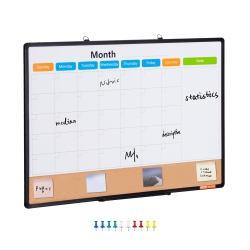 VEVOR 36"x 24" Monthly Calendar Whiteboard & Cork Board Combo With Aluminum Frame – 2-In-1 Magnetic Dry Erase Bulletin Board for Wall Mount