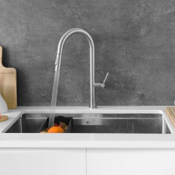 STYLISH Catania Single-Handle Brushed Stainless Steel Pull Down Kitchen Faucet K-141B