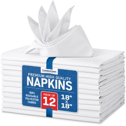 CANADIAN LINEN Dinner Napkins, 18"x18", 12 Pack Polyester Reusable Washable Table Linen Napkins for Resorts Motel Lunch Parties, Wedding & Hotel