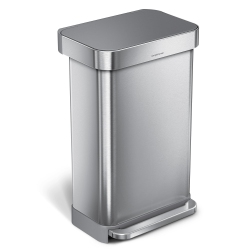 SIMPLEHUMAN 45L Liner Rim Rectangular Step Can - Brushed W/ Plastic In Grey