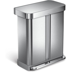 SIMPLEHUMAN 58L Recycler Step Can With Liner Pocket, Brushed Stainless Steel