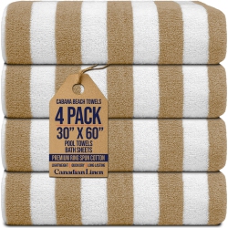 CANADIAN LINEN Cabana Stripe Beach Towels Set, 4 Pack, 30"x60" Lightweight Soft Absorbent Quick Dry Soft Cotton Large Pool Towel for Hotel, Spa