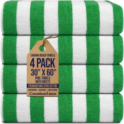 CANADIAN LINEN Cabana Stripe Beach Towels Set, 4 Pack, 30"x60" Soft Absorbent Quick Dry Lightweight Cotton Large Pool Towel for Guest House, Spa