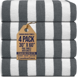 CANADIAN LINEN Cabana Stripe Beach Towels Set, 4 Pack, 30"x60" Soft Absorbent Lightweight Quick Dry Cotton Large Pool Towel for Outdoor Fitness