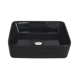 STYLISH Porcelain Rectangular Vessel Bathroom Sink Glossy P-223N In Black
