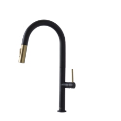 STYLISH Kitchen Sink Faucet Single Handle Pull Down Dual Mode Lead Free Matte With Gold Head And Handle Finish K-141Ng In Black