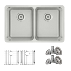 STYLISH Dual-Mount 29" Double Bowl Stainless Steel Kitchen Sink With Grids And Strainers, S-414Tg