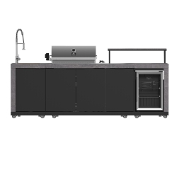 FORNO Rimini Outdoor Kitchen 30" Bbq 62, 600 Btu, 3 Burners \w Sear & Rotisserie, 2.4 Cu.ft. Beverage Center, Stainless Steel Sink Cabinets & Gray