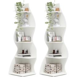 TRIBESIGNS Corner Shelf Set Of 2, Rustic 5-Tier Wall Corner Bookshelf, Stylish Corner Small Bookcase Storage Rack Plant Stand