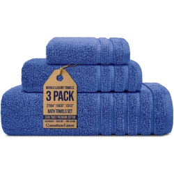 CANADIAN LINEN Royale Towels, Pack Of 3 (Bath, Hand, Washcloth Set), Lightweight Quick Dry Soft Absorbent Cotton Towel for Hotels Spa Yoga Salon
