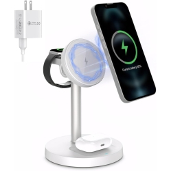 YOULIGHTS 3-In-1 Wireless Charging Station for Iphone, Apple Watch 9/ultra 2, Airpods | 20W Fast Charger, Mag-Safe Compatible, \w 20W Power Adapter