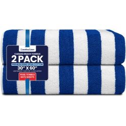 CANADIAN LINEN Cabana Stripe Beach Towels Set, 2 Pack, 30"x60" Soft Lightweight Quick Dry Soft Absorbent Cotton Large Pool Towels for Hotel, Gym