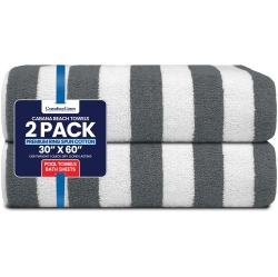 CANADIAN LINEN Cabana Stripe Beach Towels Set, 2 Pack, 30"x60" Quick Dry Lightweight Soft Absorbent Cotton Large Pool Towel for Home, Hospitality