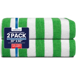 CANADIAN LINEN Cabana Stripe Beach Towels Set, 2 Pack, 30"x60" Soft Cotton Absorbent Lightweight Quick Dry Large Pool Towel for Hospitality, Spa
