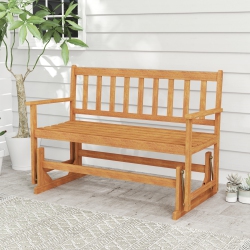 GYMAX 2 Person Patio Glider Bench Solid Acacia Wood Porch Glider Chair W/ Seat
