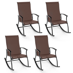 GYMAX Set Of 4 Outdoor Rocking Chair Patio Rocker W/ Breathable Fabric In Brown