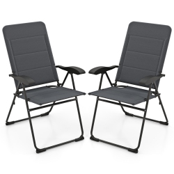 GYMAX 2PCs Patio Folding Chairs Back Adjustable Reclining Padded Garden Furniture