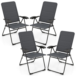 GYMAX 4PCs Patio Folding Chairs Back Adjustable Reclining Padded Garden Furniture